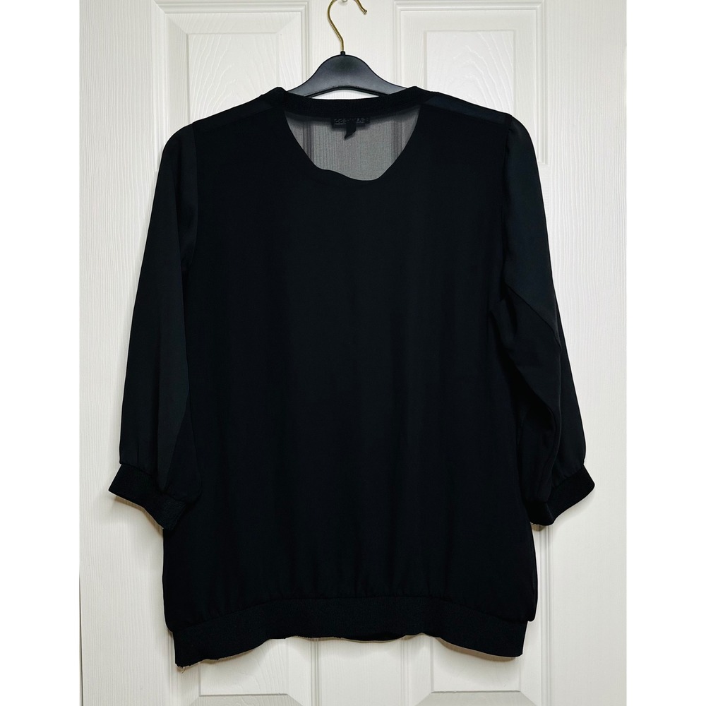 Express Womens Black Satin Chiffon Mixed Media 3/4 Sleeve Blouse Large - Picture 7 of 13
